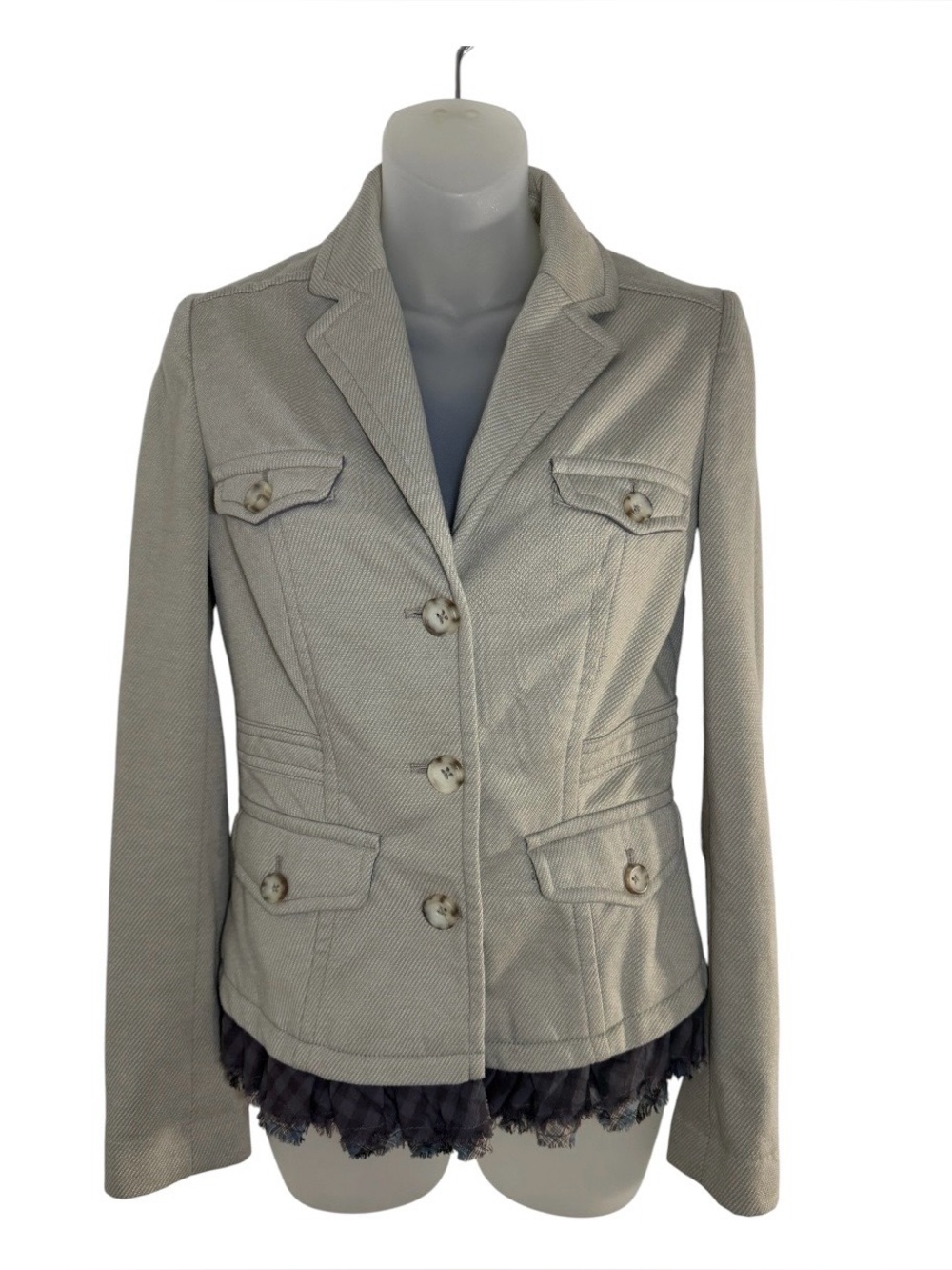 Anthropologie Daughters Of The Liberation Salute To Ruffles Blazer 4 Gray Ruffle